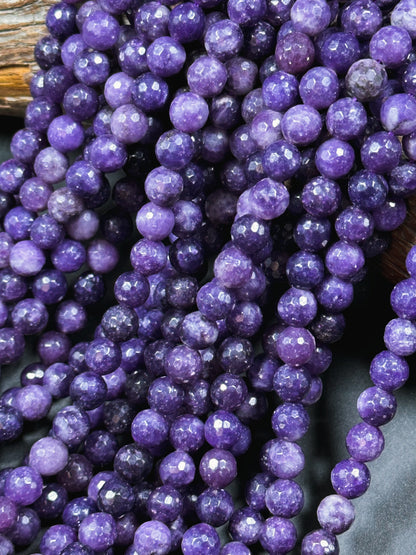 NATURAL Lepidolite Gemstone Bead Faceted 6mm 8mm 10mm Round Bead, Beautiful Deep Dark Purple Color Lepidolite Gemstone Beads Full Strand 15.5"