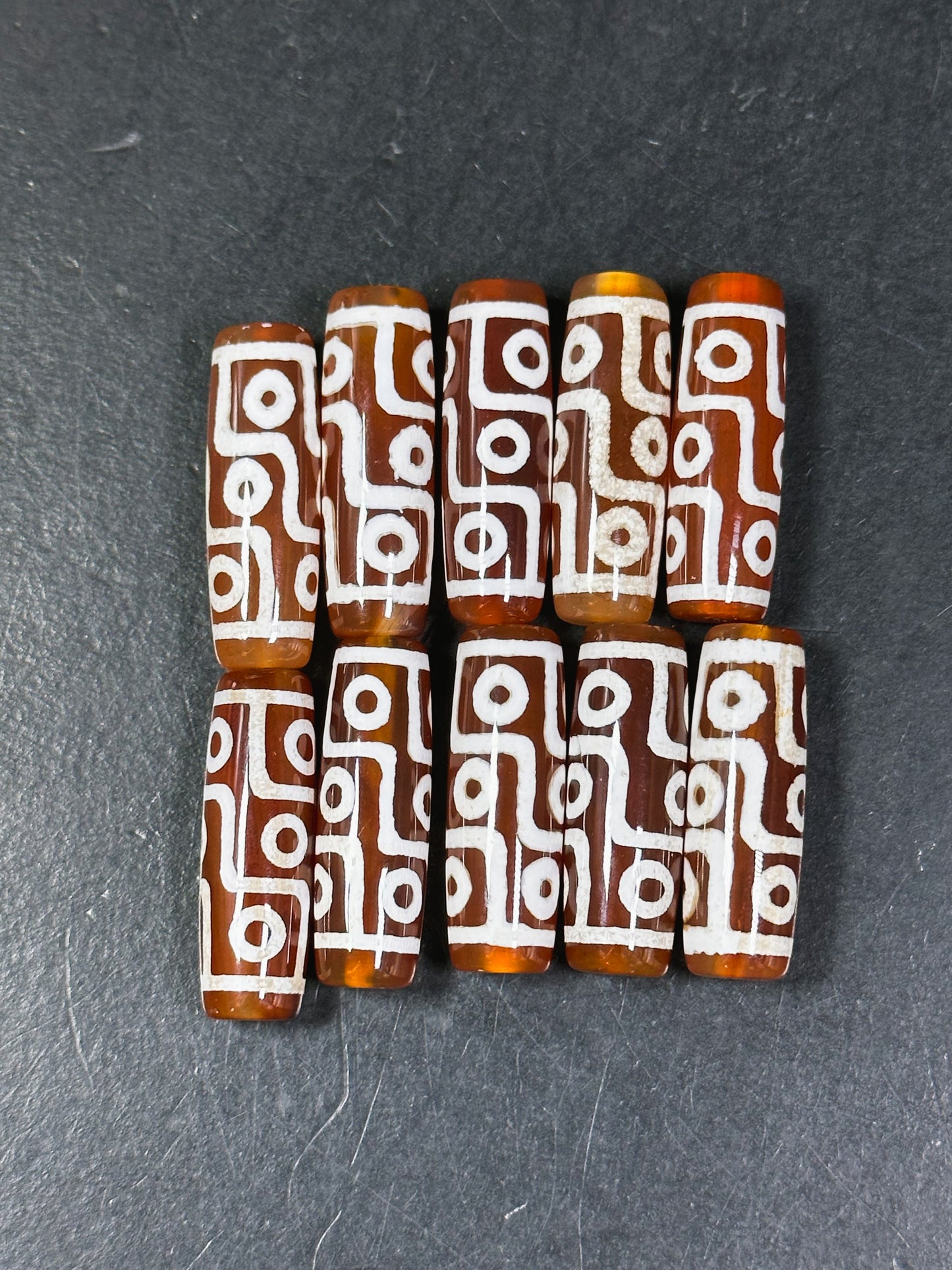 Natural Hand Painted Tibetan Gemstone Bead 30x10mm Tube Shape, Beautiful Brown White Color Tibetan Agate Gemstone Bead LOOSE BEADS