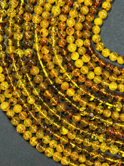 Natural Amber Baltic Gold Gemstone Bead 6mm Round Beads, Gorgeous Natural Amber Golden Orange-Yellow Color Beads, Excellent Quality Full Strand 15.5"