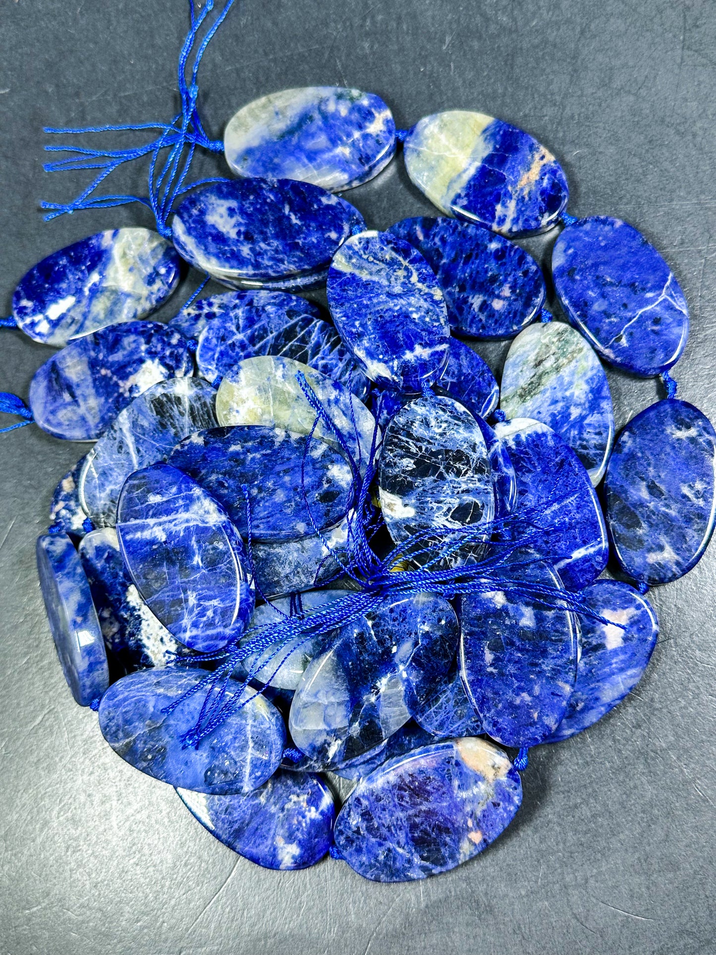 NATURAL Sodalite Gemstone Bead 51x30mm Oval Shape Bead, Beautiful Natural Blue White Color Sodalite Gemstone Loose Beads Full Strand 15.5"