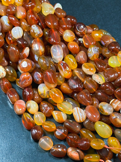 Natural Carnelian Gemstone Bead Freeform Pebble Shape Bead, Beautiful Natural Red Orange Color Carnelian Bead, Great Quality 15.5" Strand