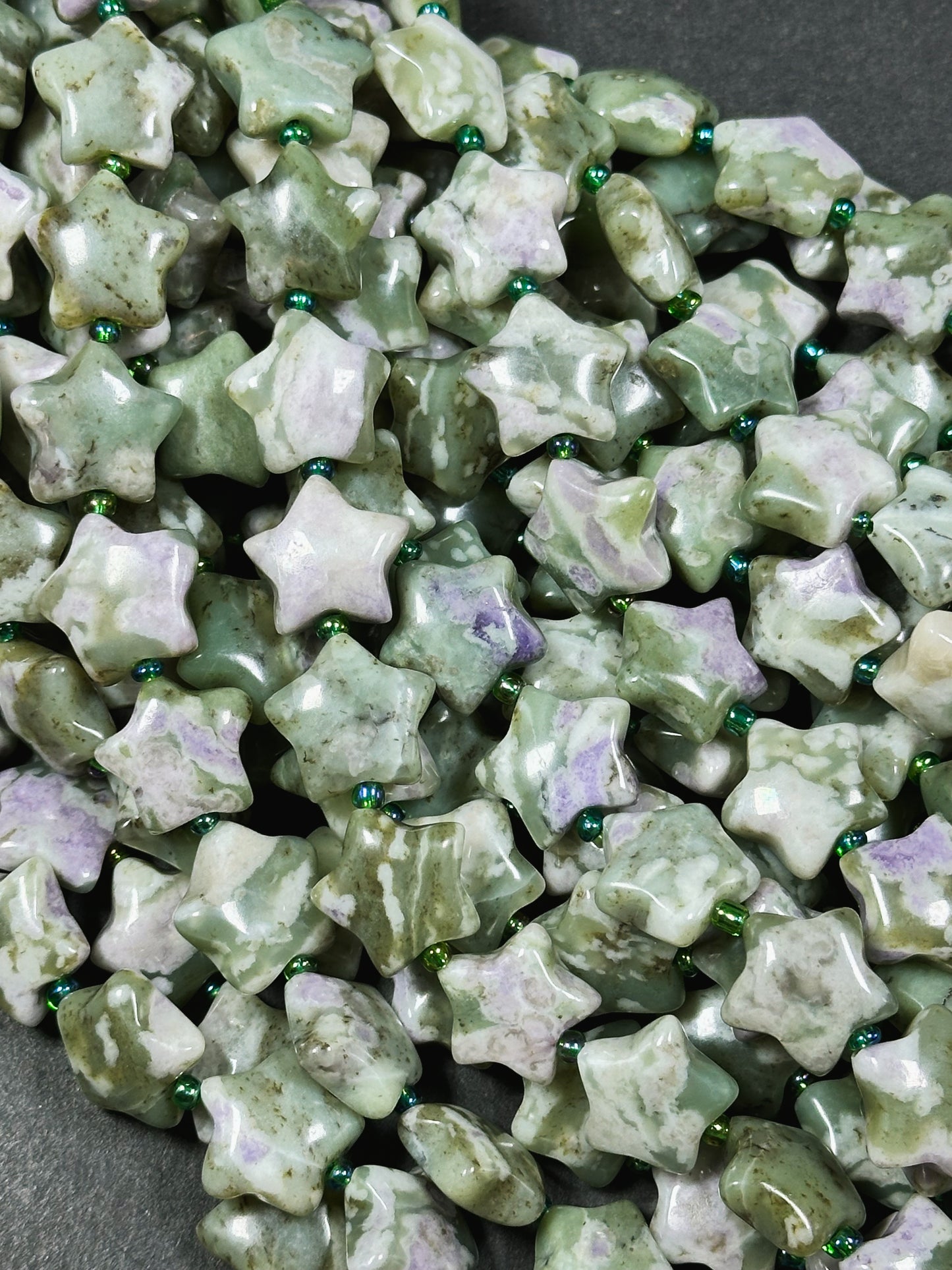 Natural Green Flower Agate Gemstone Bead 15mm Star Shape, Gorgeous Green Purple Beige Flower Agate Beads, Great Quality Full Strand 15.5"