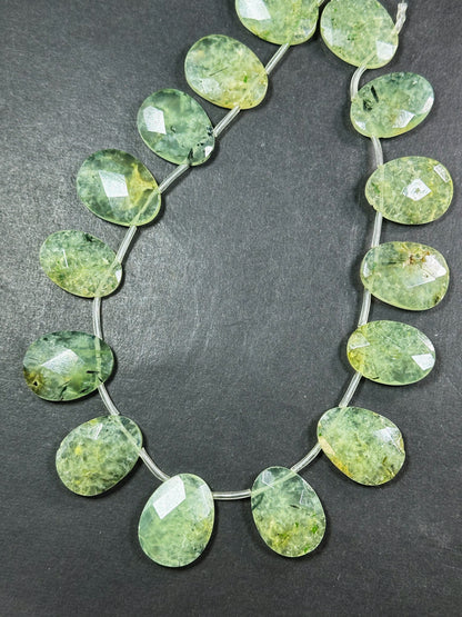 Natural Prehnite Gemstone Bead Faceted 26x19mm Teardrop Shape, Beautiful Natural Green Prehnite w/ Epidote Gemstone Beads, Full Strand 15.5"