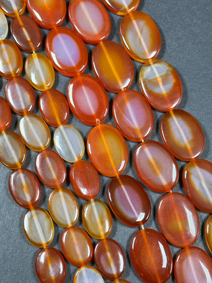 Natural Carnelian Gemstone Bead 18x13mm Oval Shape Bead, Beautiful Natural Orange Red Color Carnelian Bead, Great Quality Full Strand 15.5"