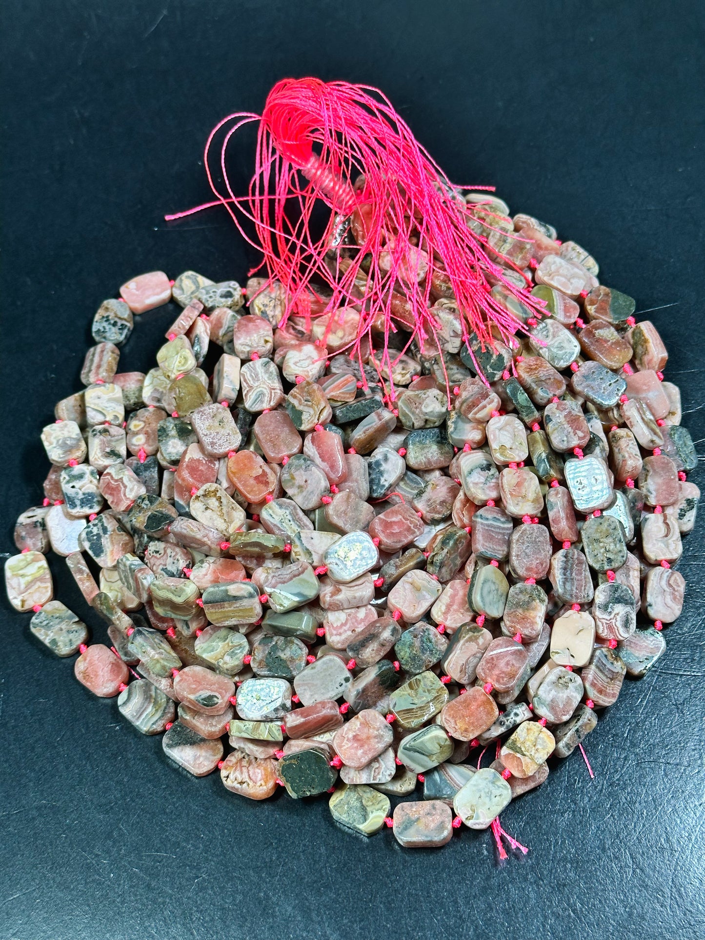 NATURAL Rhodochrosite Gemstone Bead 15x11mm Rectangle Tablet Shape, Beautiful Natural Pink Brown Color Gemstone Beads Full Strand 15.5"