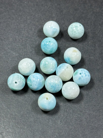 AAA Natural Larimar Gemstone Beads 14mm Round Beads, Beautiful Natural Blue White Color Genuine Larimar Gemstone Beads, LOOSE BEADS (1pc)