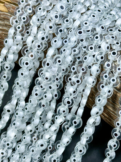 Beautiful Evil Eye Glass Beads 8mm 10mm Flat Coin Shape, Beautiful Clear Color Evil Eye Glass Beads, Religious Amulet Prayer Beads