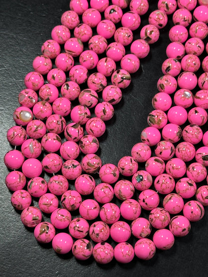 Beautiful Howlite Abalone Shell Bead 6mm 8mm 10mm Round Bead, Gorgeous Hot Pink Color Howlite Natural Abalone Shell Bead Full Strand 15.5"