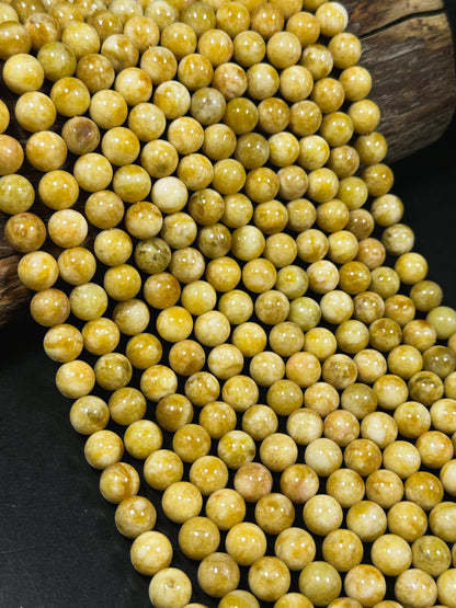 Natural Yellow Jade Gemstone Bead 6mm 8mm 10mm Round Beads, Beautiful Yellow Color Jade Gemstone Bead, Excellent Quality Full Strand 15.5"