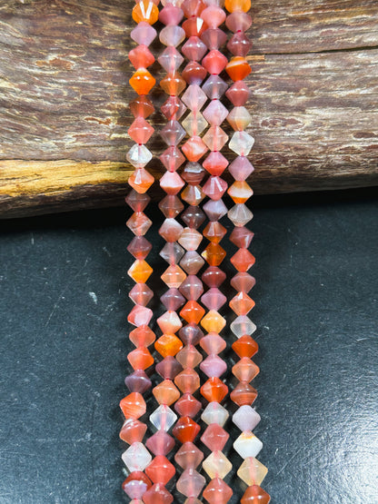 Natural Botswana Agate Gemstone Bead Faceted 8mm Bicone Diamond Shape Bead, Beautiful Natural Multicolor Orange Agate Bead Full Strand 15.5"