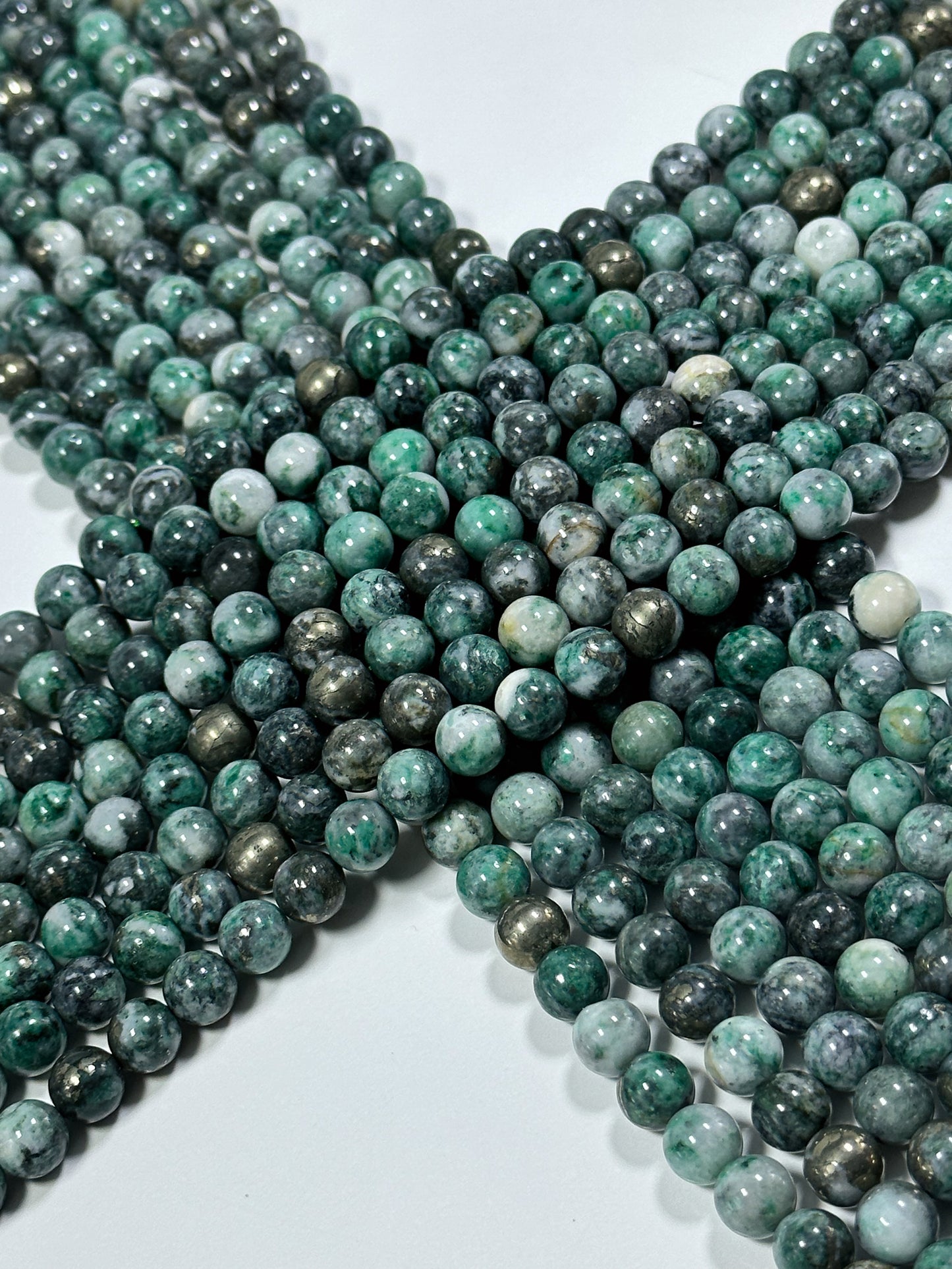 NATURAL Pyrite in Green Jade Gemstone Bead 6mm 8mm 10mm Round Beads. Gorgeous Green Color Copper Ore Gemstone Loose Beads Full Strand 15.5"