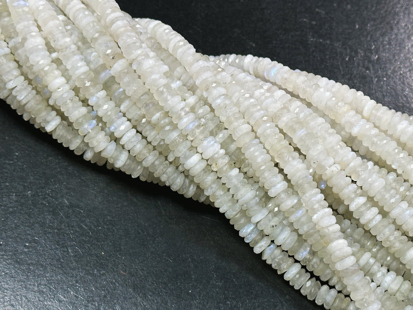 Natural Moonstone Gemstone Bead Faceted 6x2mm Rondelle Shape, Beautiful Natural White Color Blue Flash Moonstone Beads, Full Strand 15.5"