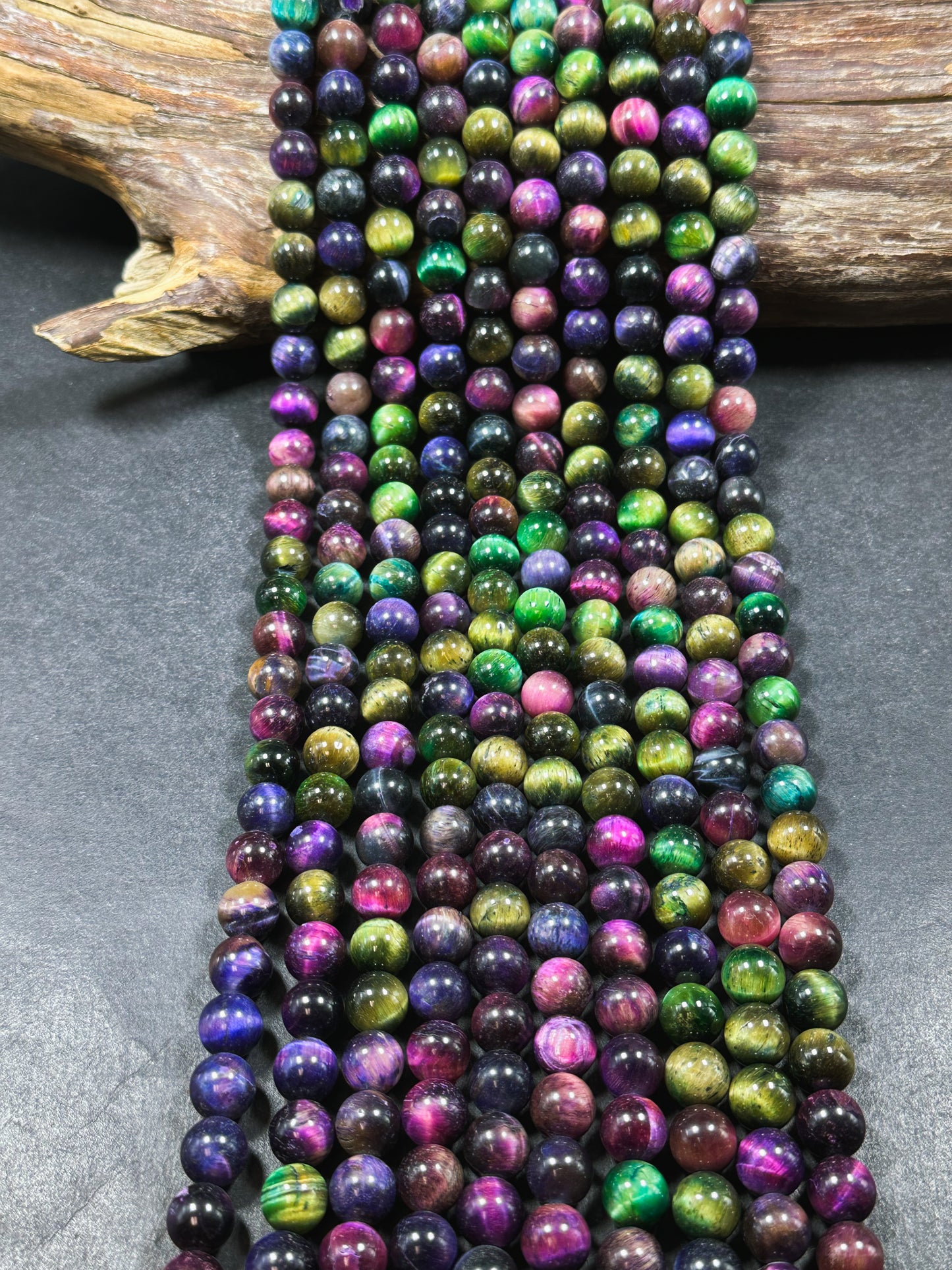 Multicolor Green Galaxy Tiger Eye Gemstone 6mm 8mm 10mm Round Beads, Gorgeous Multicolor Green Purple Teal Color Galaxy Tiger Eye Beads 15.5"