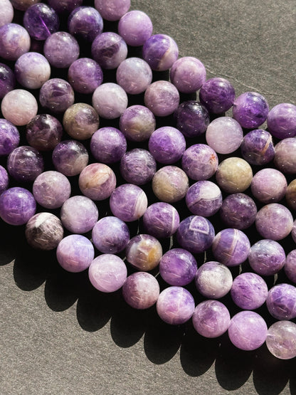 Natural Flower Amethyst Gemstone Bead 10mm Round Beads, Gorgeous Natural Purple Beige Color Flower Amethyst Stone Beads, Full Strand 15.5"