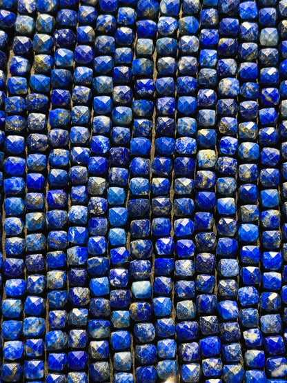 AAA Natural Lapis Lazuli Gemstone Bead Faceted 4mm Cube Shape, Gorgeous Natural Royal Blue Color Lapis Lazuli Gemstone Bead