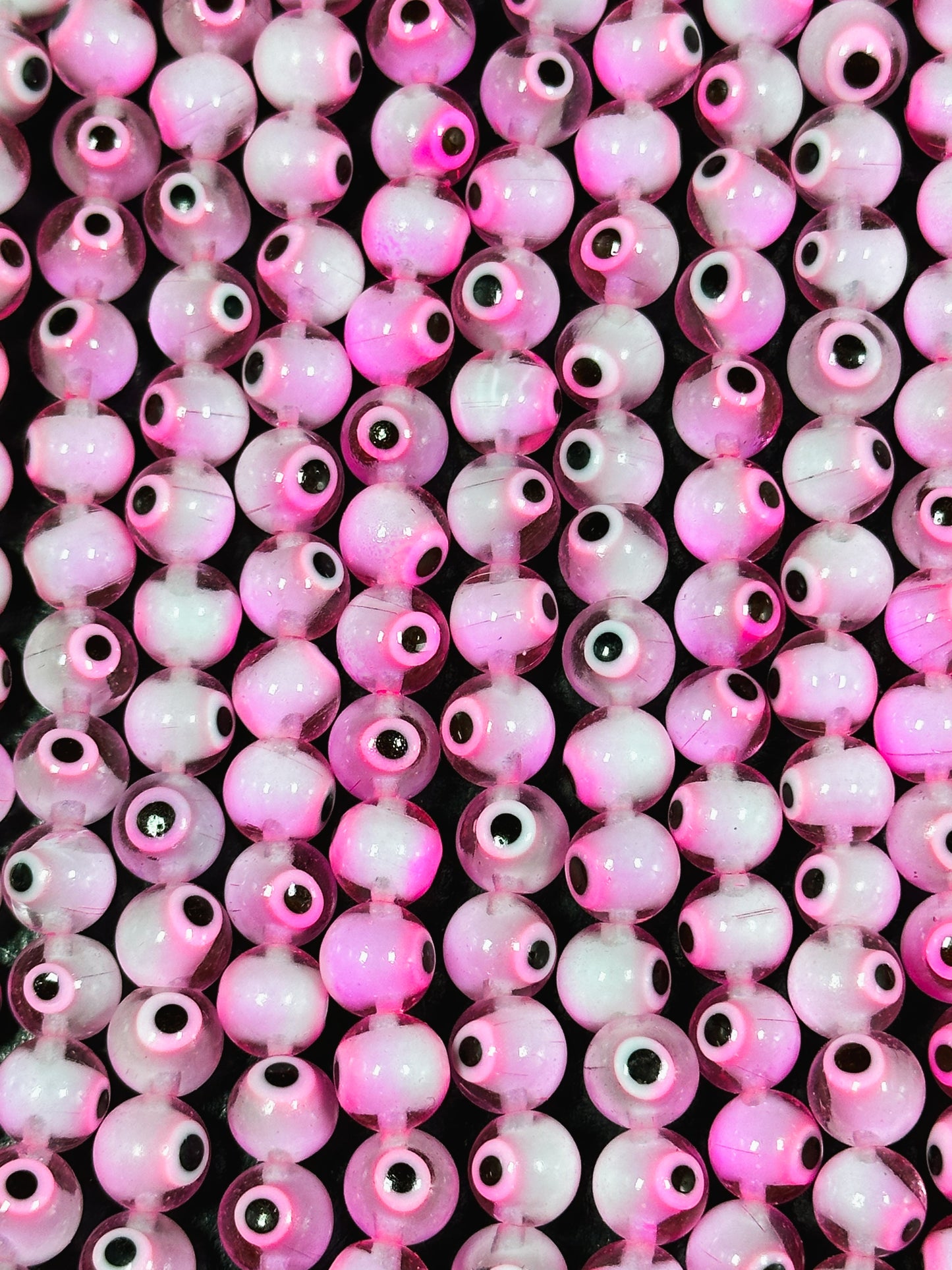 Beautiful Pink Evil Eye Glass Beads 4mm 6mm 8mm Round Beads, Beautiful Pink Clear Evil Eye Amulet Glass Beads, Full Strand Glass Beads