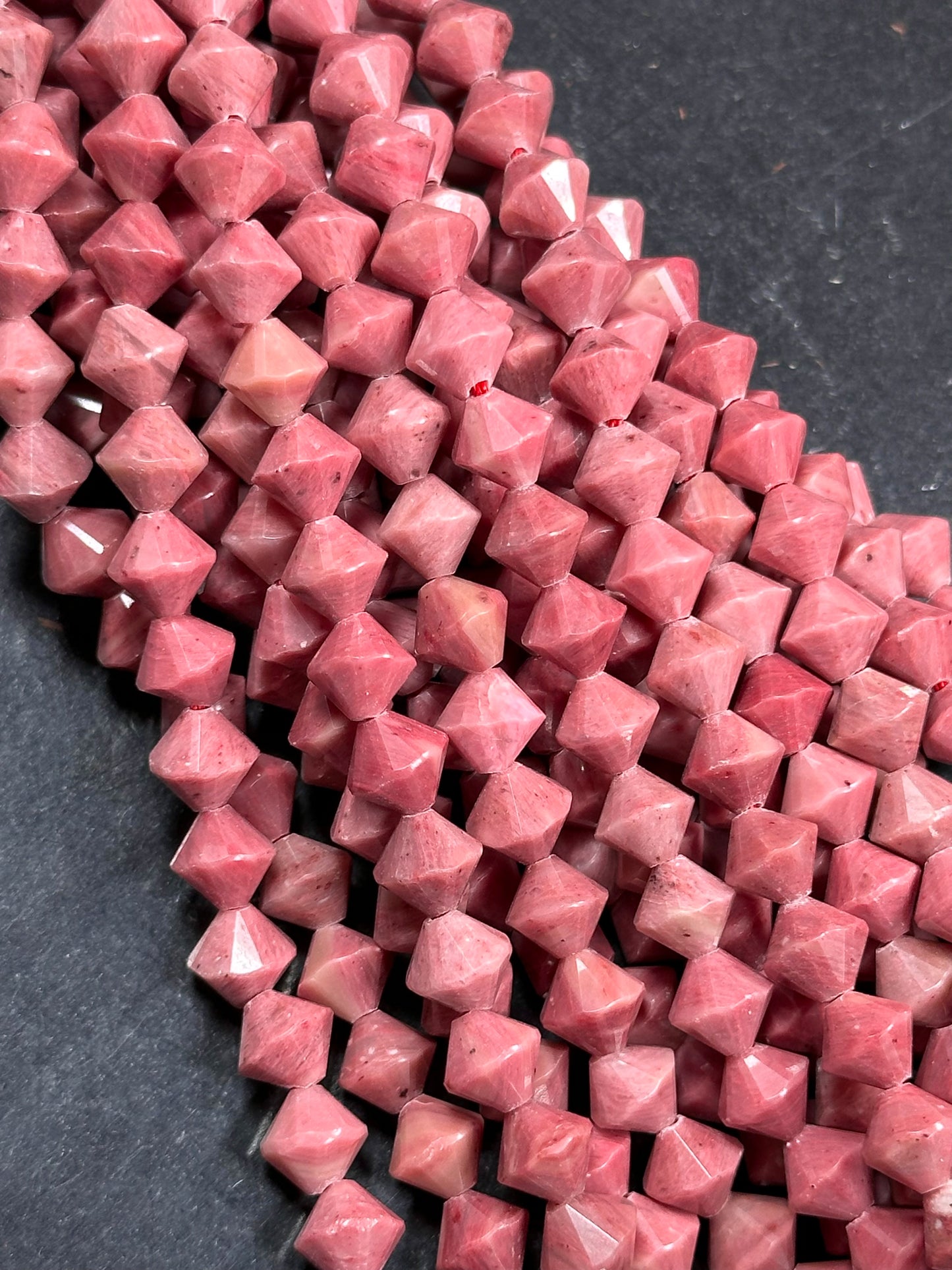 Natural Rhodochrosite Gemstone Bead Faceted 8mm Bicone Diamond Shape Bead, Beautiful Natural Pink Color Rhodochrosite Bead Full Strand 15.5"