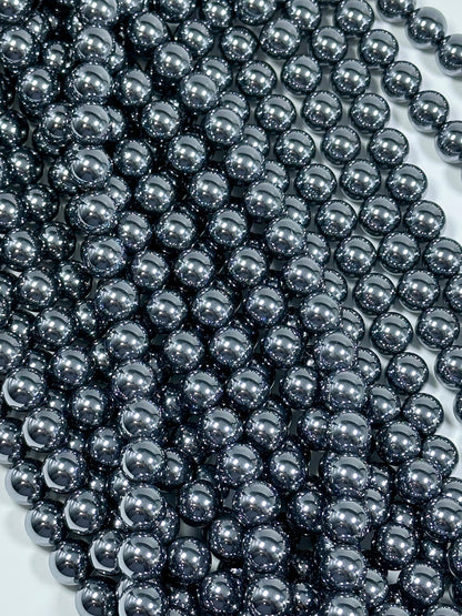 NATURAL Gunmetal Hematite Gemstone Bead, 4mm 6mm 8mm 10mm Round Beads, Gorgeous Gunmetal Dark Gray Color Loose Beads Full Strand 15.5"