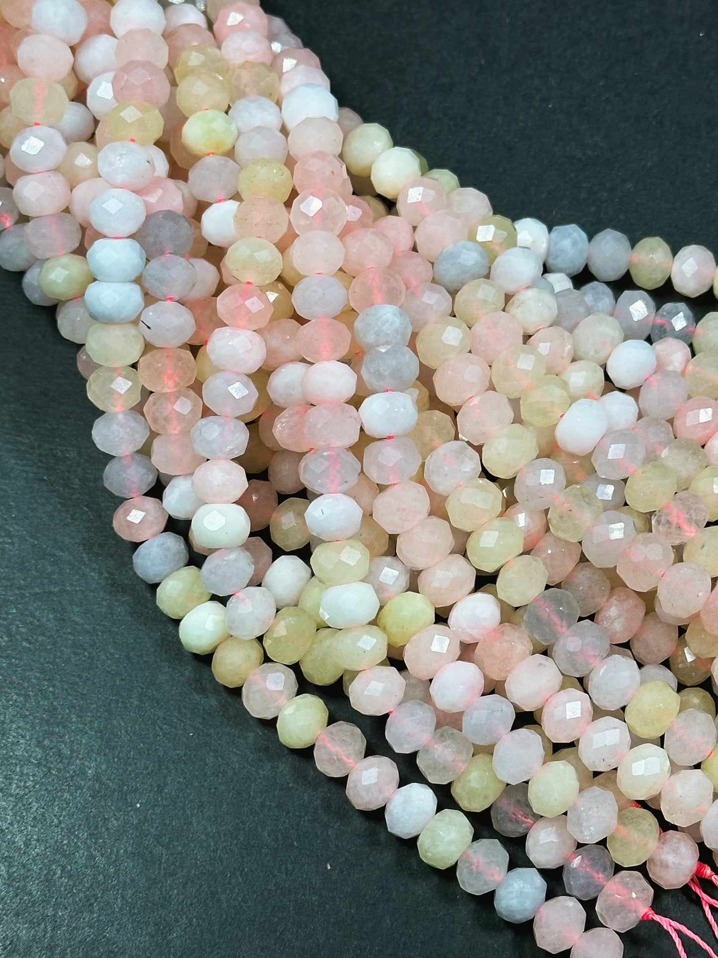 Natural Morganite Gemstone Bead Faceted 6x4mm 8x5mm Rondelle Shape, Beautiful Natural Pastel Pink Purple Yellow Color Morganite Beads 15.5" Strand