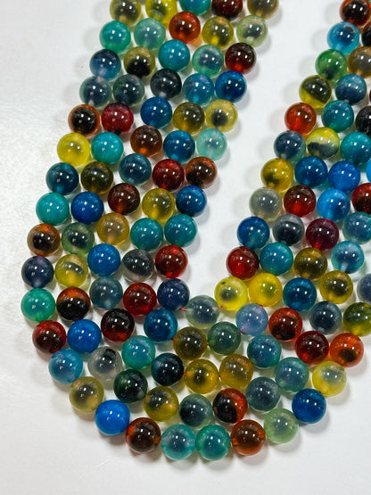 Natural Rainbow Sugar Heart Candy Agate Gemstone Beads 6mm 8mm 10mm Round Beads, Beautiful Multicolor Rainbow Agate Gemstone Beads Full 15.5" Strand