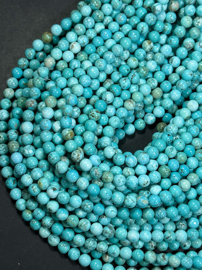 Natural Turquoise Gemstone Bead 6mm 8mm Round Bead, Beautiful Blue Color Turquoise Gemstone Beads, Great Quality Full Strand 15.5"