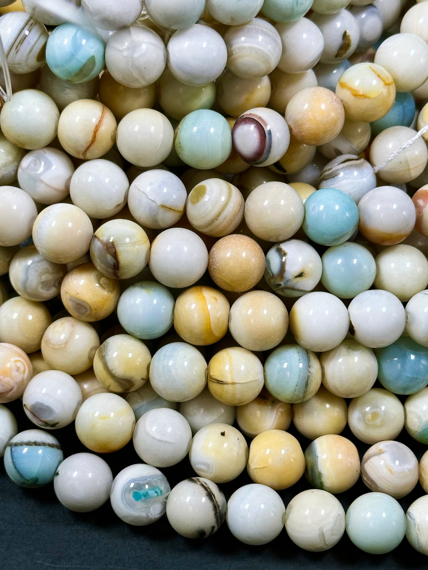 Natural Dragon Skin Agate Gemstone Bead 10mm Round Beads, Beautiful Light Blue Orange Beige Color Dragon Skin Agate Beads Great Quality 15.5