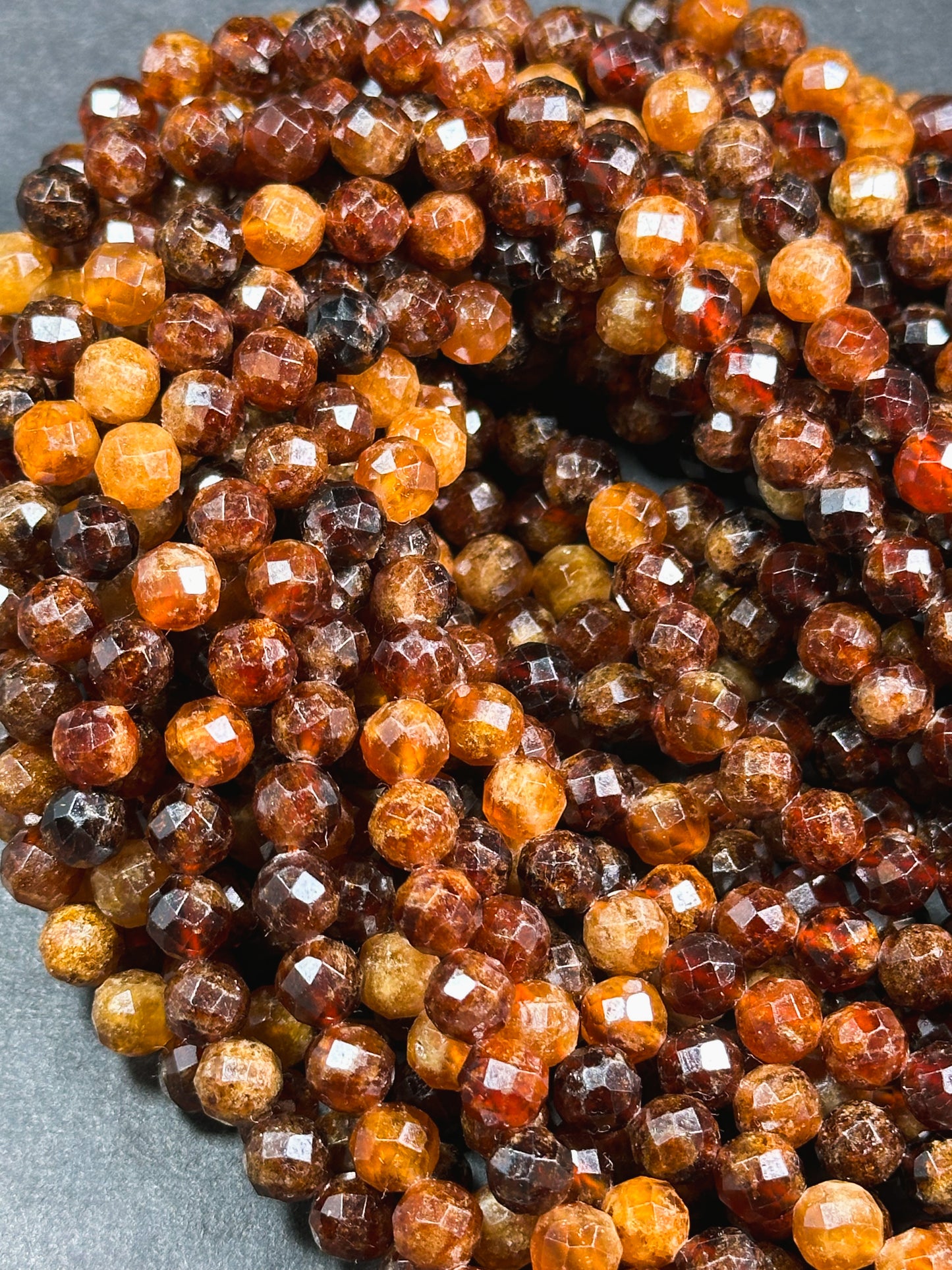 AA Natural Hessonite Orange Garnet Gemstone Bead Faceted 7mm 9mm Round Bead, Gorgeous Orange Brown Color Hessonite Garnet Bead, 15.5" Strand