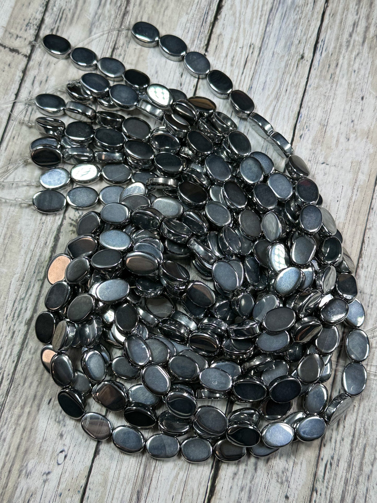 Natural Hematite Gemstone Bead 14x10mm Oval Shape Bead, Beautiful Metallic Gray Color Hematite Gemstone Beads, Full Strand 15.5"