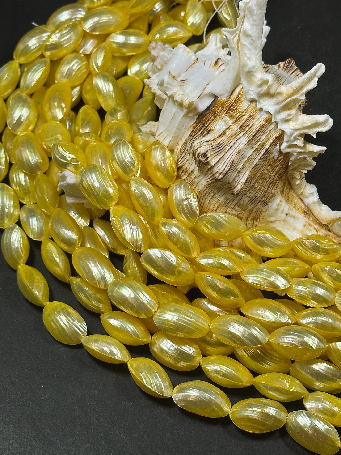 Natural Yellow Sea Shell Beads, Natural 16x8mm Sea Shell Oval Shape Beads, Gorgeous Yellow Color Sea Shell Beads, 15.5" Strand