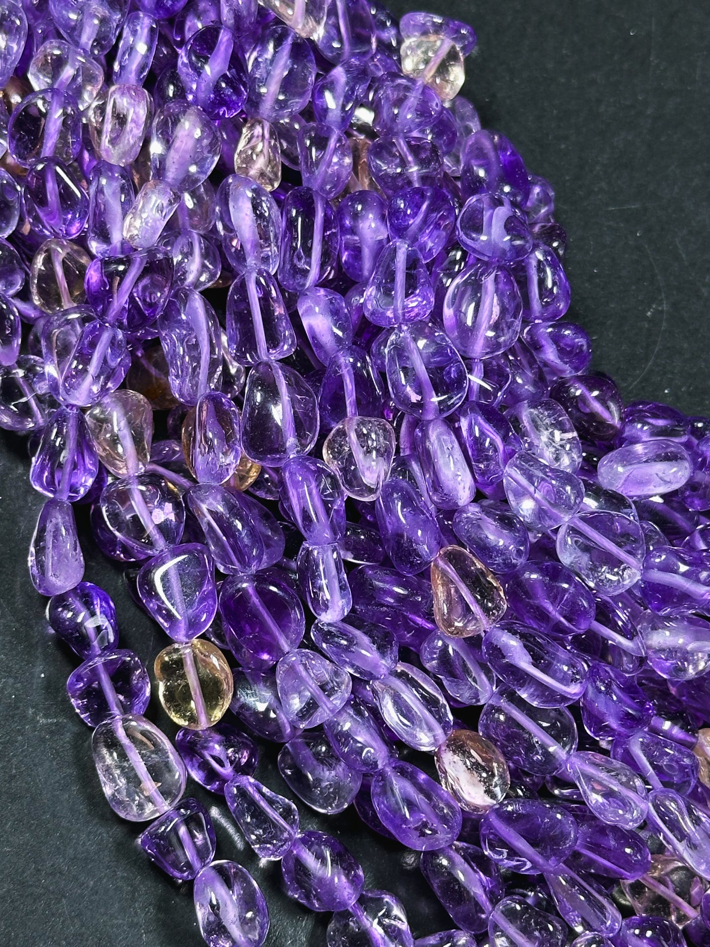 AAA Natural Ametrine Gemstone Bead Freeform Pebble Shape, Beautiful Natural Clear Purple Orange Ametrine Excellent Quality Full Strand 15.5"