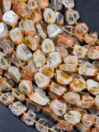 Natural Citrine Gemstone Bead 13mm Flat Freeform Shape Bead, Gorgeous Natural Orange Golden Yellow Clear Color Citrine Gemstone Beads 15.5"