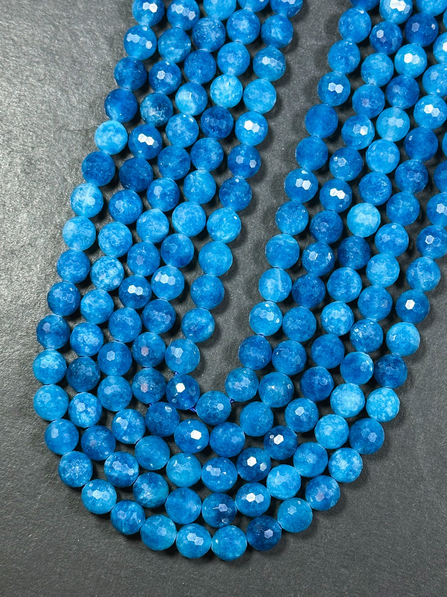 Natural Apatite Quartz Gemstone Bead Faceted 6mm 8mm Round Bead, Beautiful Natural Blue Color Apatite Quartz Gemstone Beads, Full Strand 15.5"