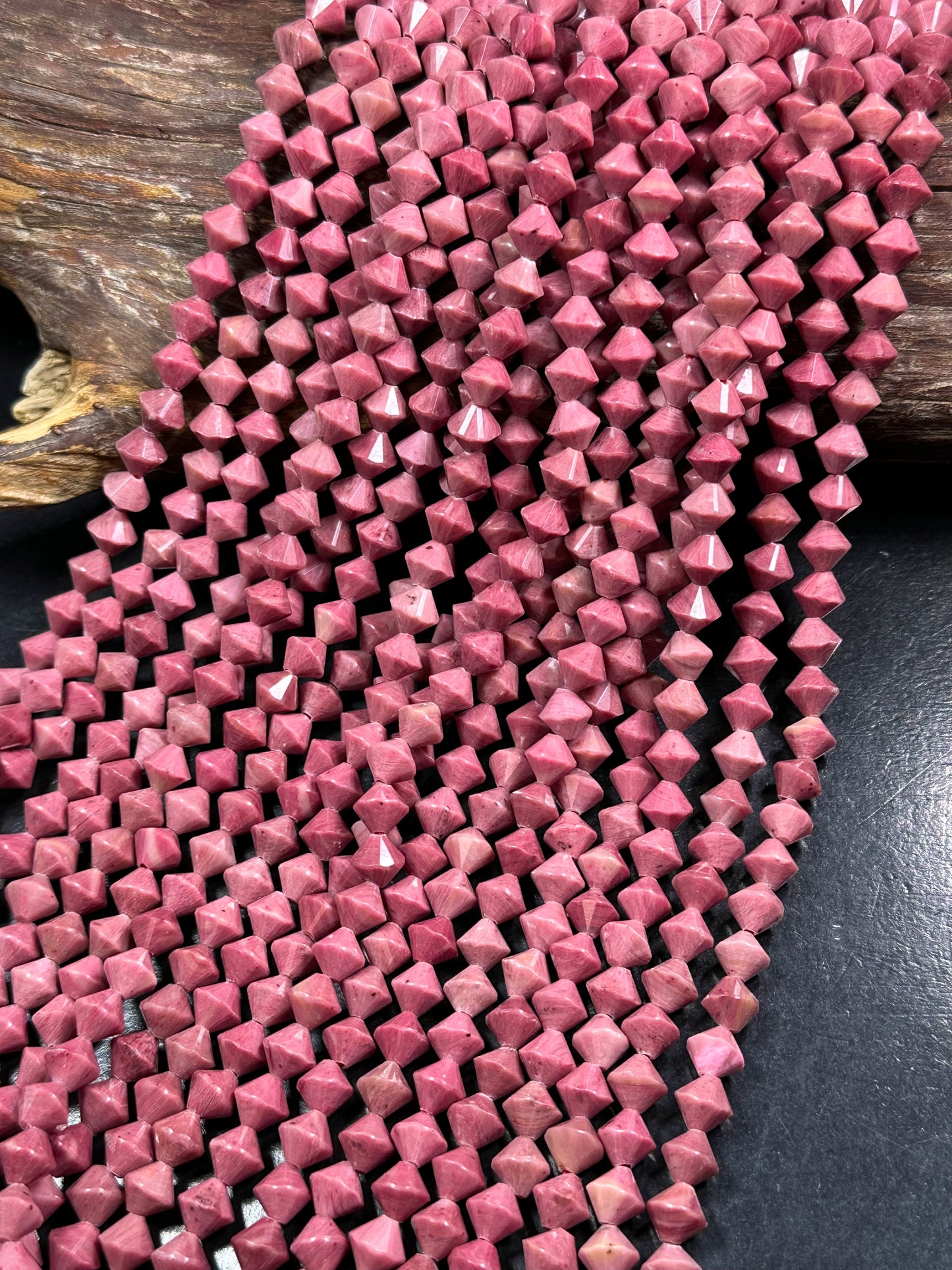 Natural Rhodochrosite Gemstone Bead Faceted 8mm Bicone Diamond Shape Bead, Beautiful Natural Pink Color Rhodochrosite Bead Full Strand 15.5"