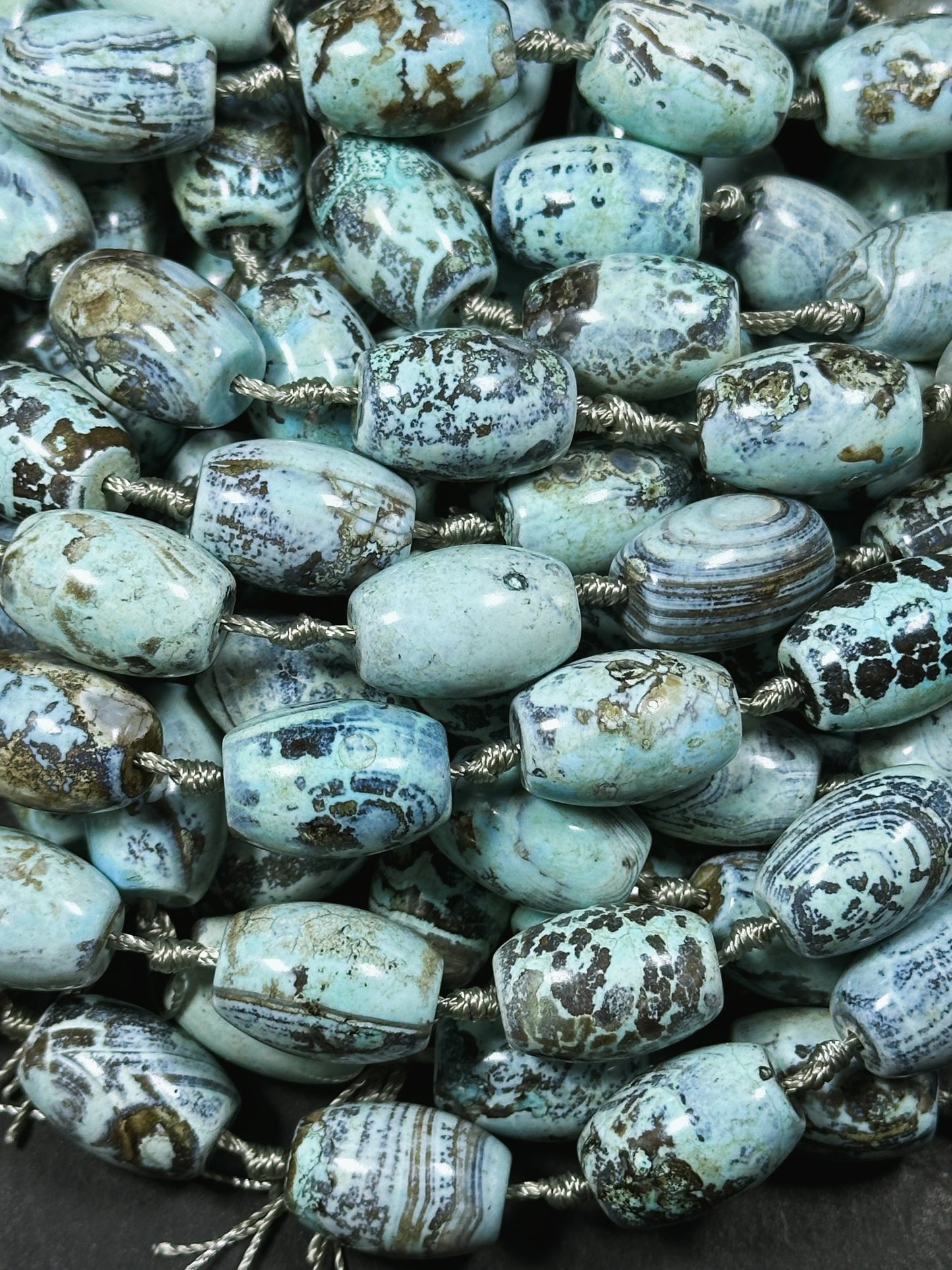 Natural Dragon Skin Agate Gemstone Bead 19x13mm Barrel Shape Bead, Beautiful Natural Blue Brown Color Dragon Skin Agate Beads 13" Strand