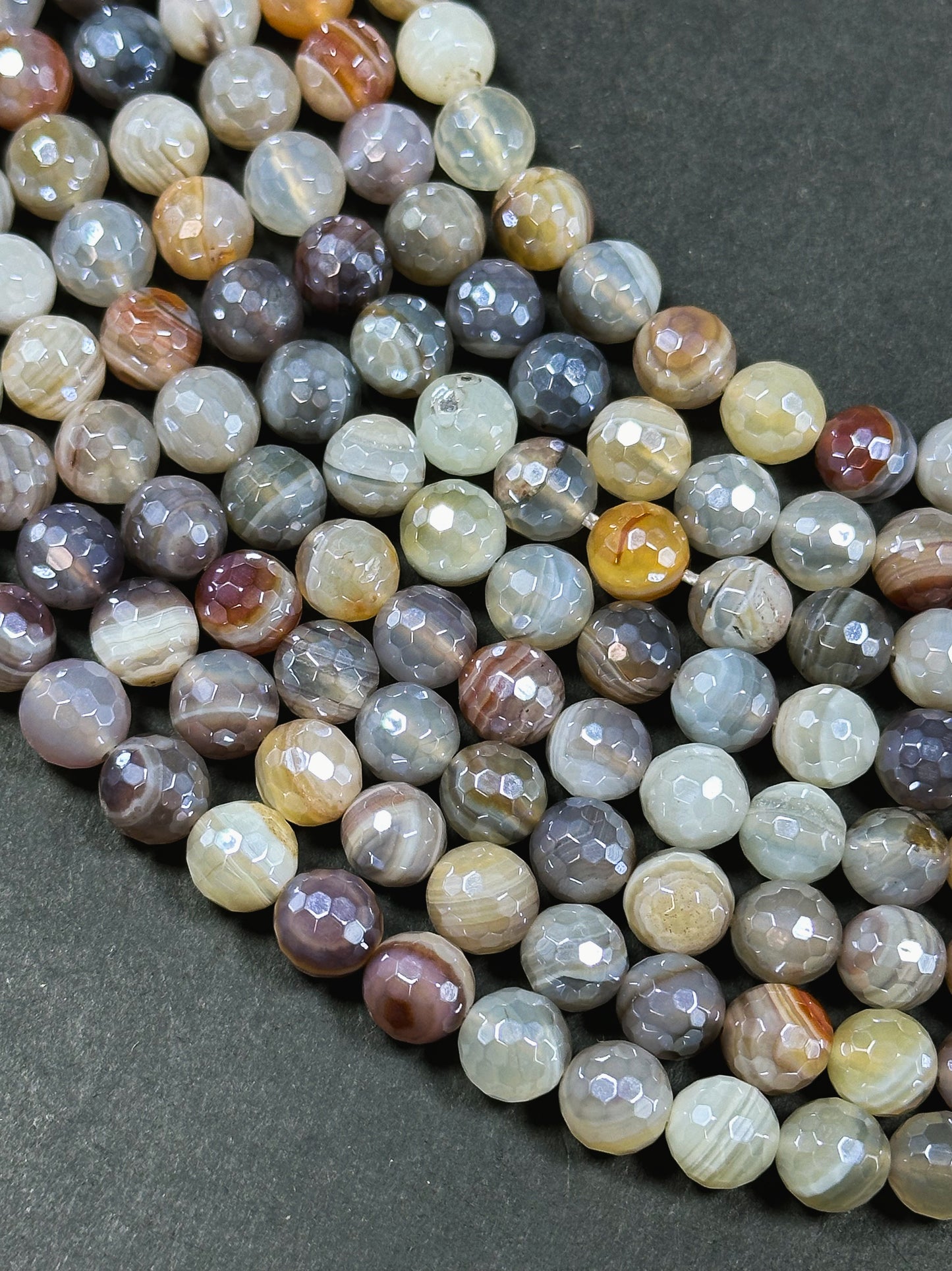 Mystic Natural Botswana Agate Gemstone Bead Faceted 8mm Round Beads, Beautiful Natural Multicolor Gray Brown Botswana Agate Stone Bead 15.5"