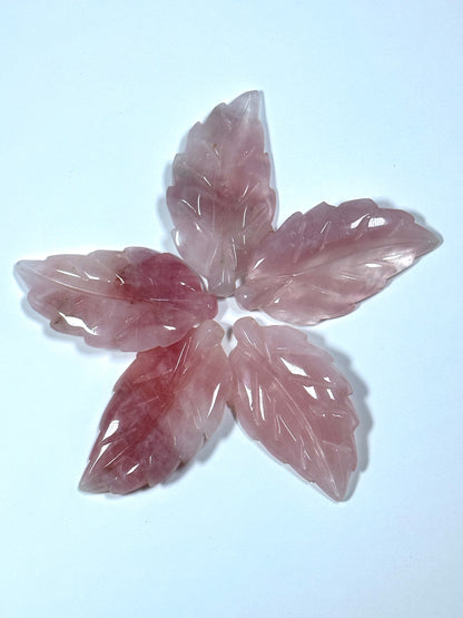 NATURAL Beautiful Hand Carved Rose Quartz Gemstone Pendant 60x31mm Leaf Shape, Gorgeous Natural Pink Color Rose Quartz Pendant