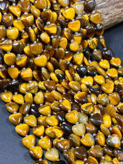 Natural Tiger Eye Gemstone Bead 10mm 14mm Heart Shape Bead, Beautiful Natural Golden Brown Color Tiger Eye, Great Quality Full Strand 15.5"