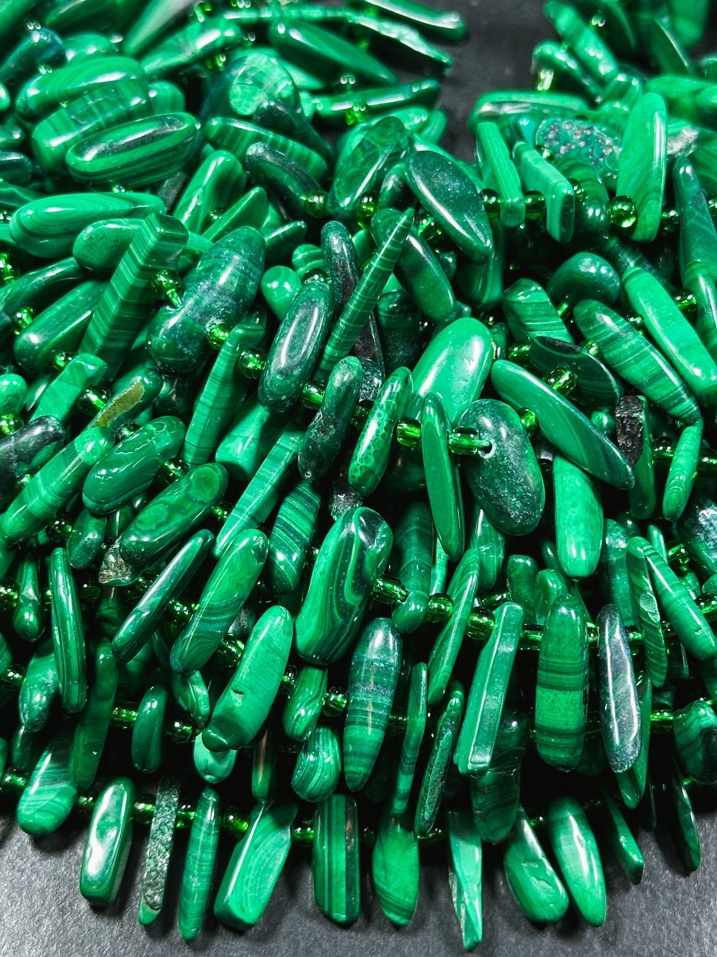 Natural Malachite Gemstone Bead Graduated Stick Shape, Beautiful Natural Green Color Malachite Gemstone Bead, Great Quality Full Strand 15.5"