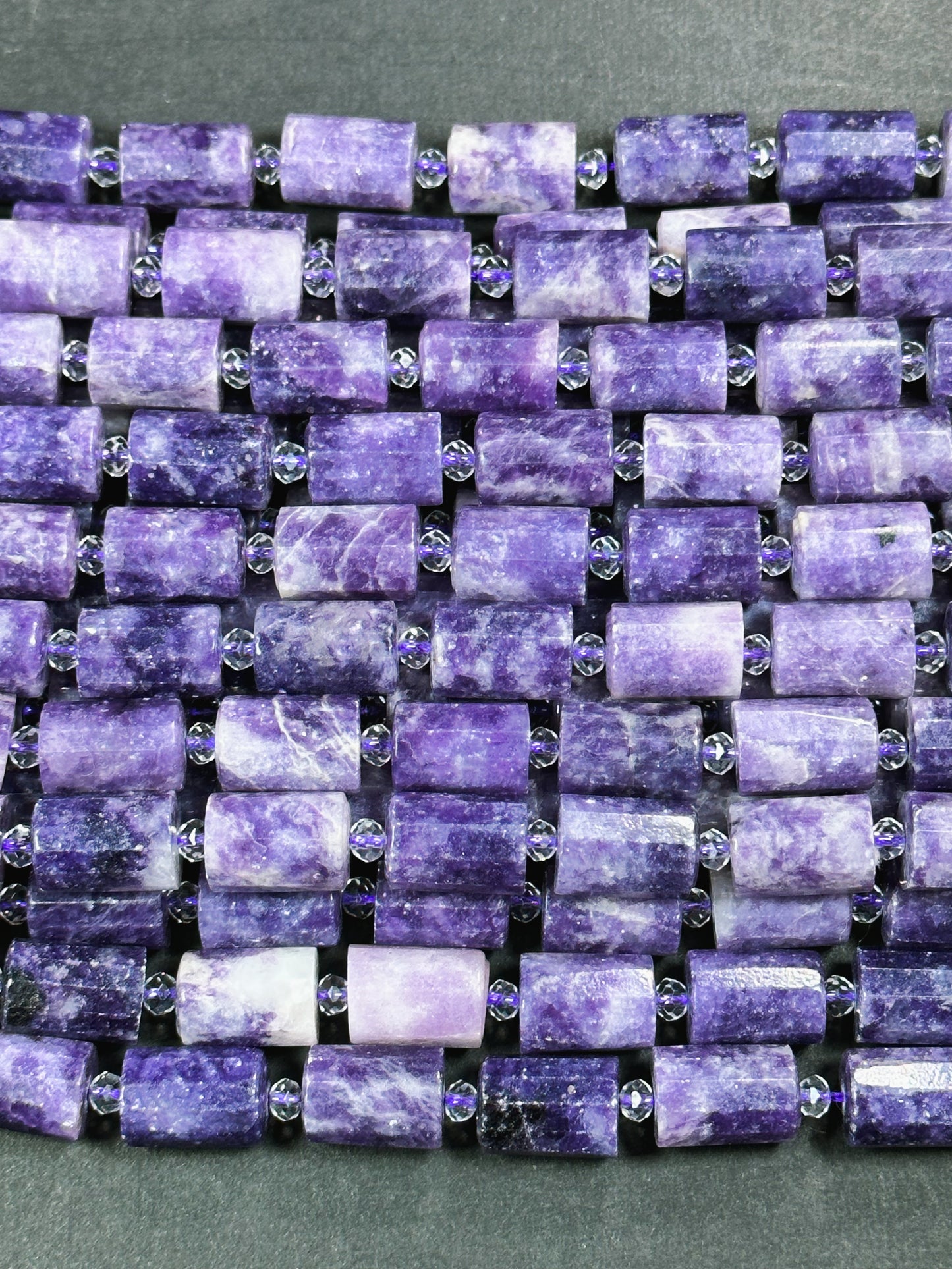 Natural Lepidolite Gemstone Faceted 14x10mm Tube Cylinder Shape, Beautiful Natural Purple Color Lepidolite Gemstone Bead Full Strand 15.5"