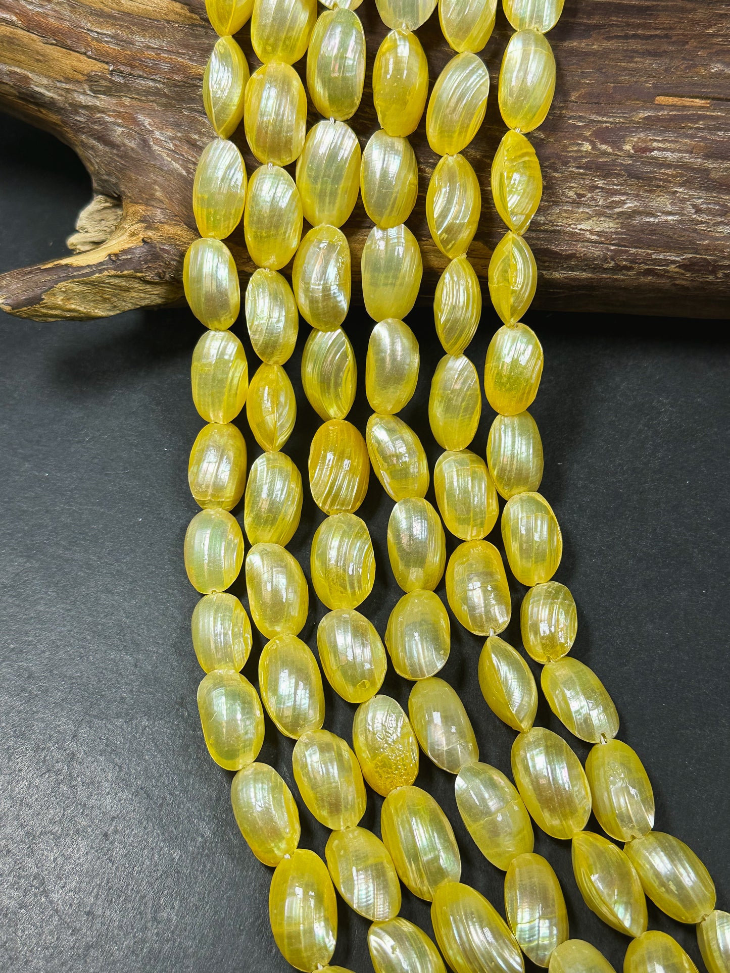 Natural Yellow Sea Shell Beads, Natural 16x8mm Sea Shell Oval Shape Beads, Gorgeous Yellow Color Sea Shell Beads, 15.5" Strand