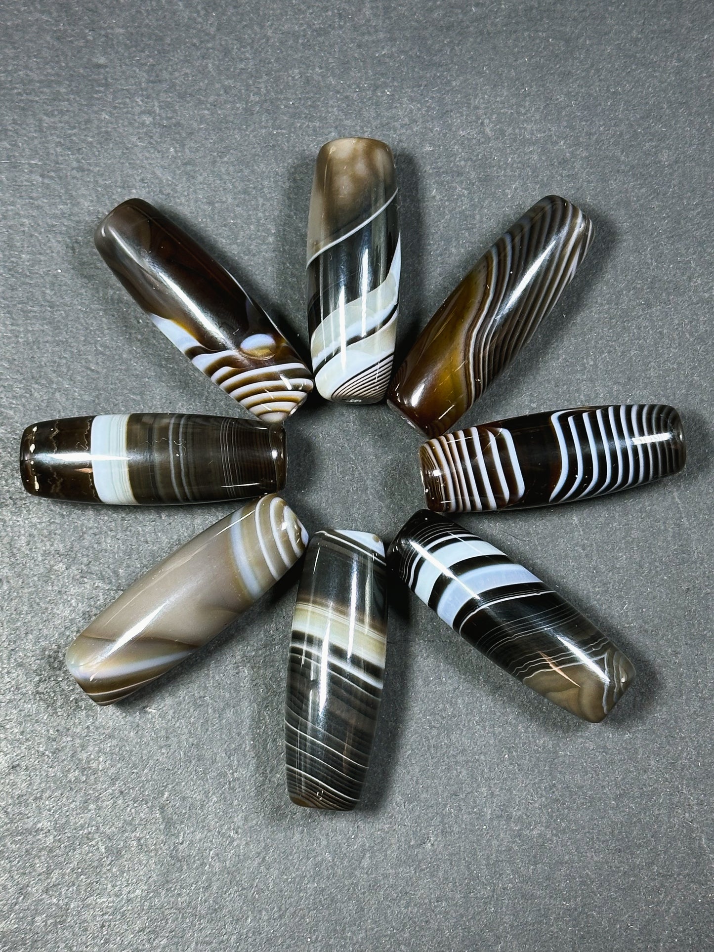 AAA NATURAL Botswana Agate Gemstone Bead 40x13mm Barrel/Tube Shape Bead, Gorgeous Brown, Dark Brown White Color Botswana Agate LOOSE Beads