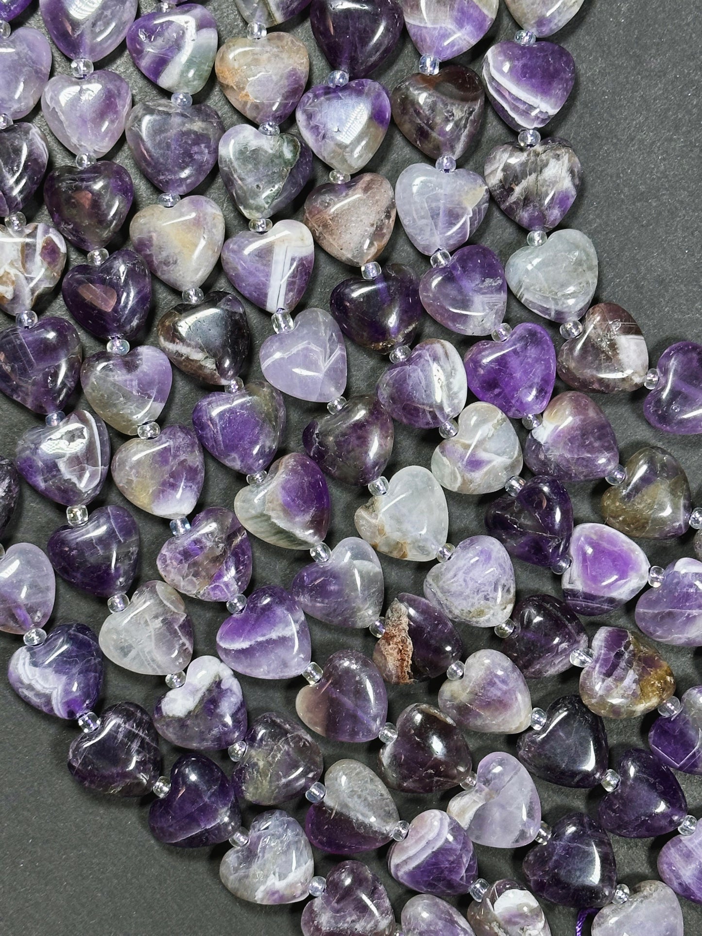 Natural Flower Amethyst Gemstone Bead 10mm 14mm Heart Shape, Beautiful Natural Purple White Color Amethyst, Great Quality Full Strand 15.5"