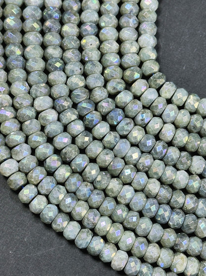 Mystic Natural Labradorite Gemstone Bead Faceted 8x5mm Rondelle Shape, Gorgeous Natural Gray Rainbow Blue Flash Labradorite Full Strand 15.5