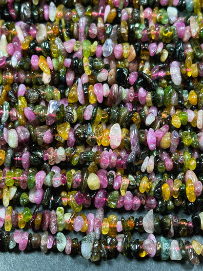 Natural Tourmaline Gemstone Bead 6mm Freeform Chip Shape Beads, Gorgeous Natural Multicolor Tourmaline Gemstone Beads, Full Strand 15.5"