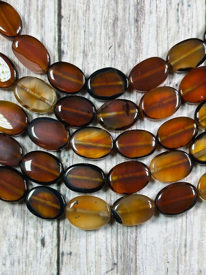 Natural Orange Agate Gemstone Bead 14x10mm Oval Shape, Beautiful Dark Orange Black Color Smooth Agate Gemstone Beads Full Strand 15.5"