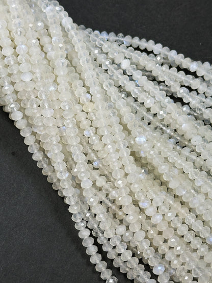 Natural Moonstone Gemstone Bead Faceted 4x3mm Rondelle Beads, Gorgeous Natural White Moonstone with Blue Flash Beads Excellent Quality 15.5"