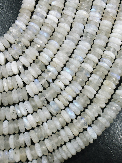 Natural Moonstone Gemstone Bead Faceted 6x2mm Rondelle Shape, Beautiful Natural White Color Blue Flash Moonstone Beads, Full Strand 15.5"