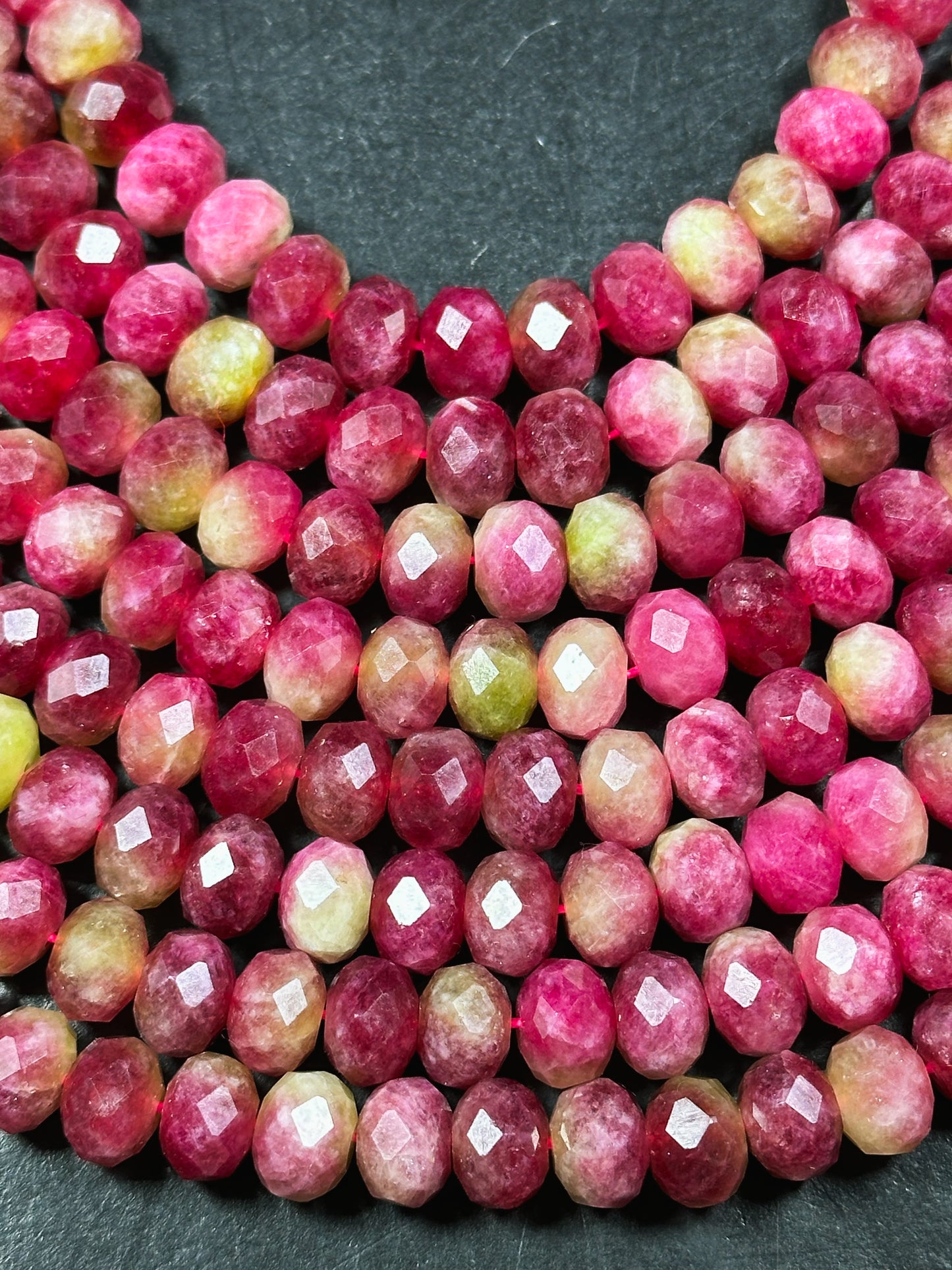 Natural Watermelon Tourmaline Quartz Gemstone Bead Faceted 10x7mm Rondelle Shape, Beautiful Red Pink Green Color Stone Bead, 15.5" Strand