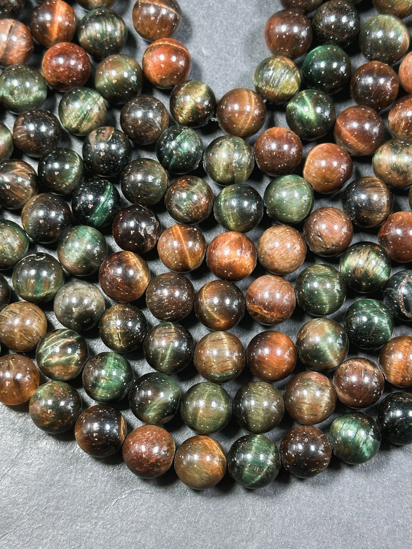 Natural Multicolor Tiger Eye Gemstone 8mm 10mm Round Beads, Gorgeous Multicolor Brown Navy Turquoise Color Tiger Eye Gemstone Beads 15.5"