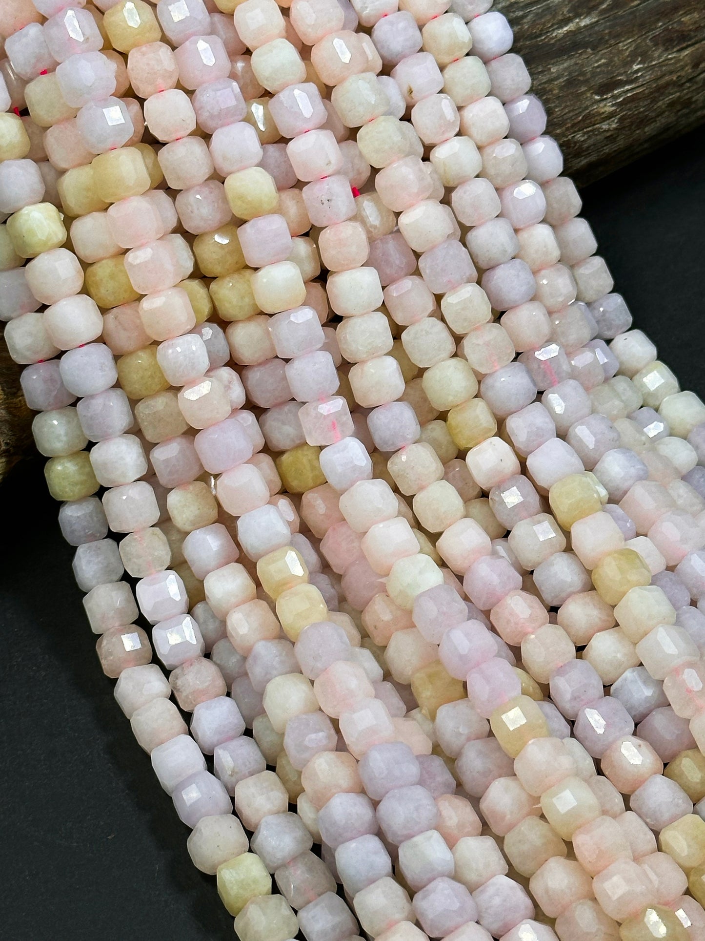 AAA Natural Morganite Gemstone Bead Faceted 8mm Cube Shape, Gorgeous Multicolor Pastel Pink Yellow Purple Morganite Beads, Excellent Quality